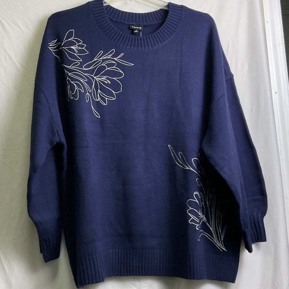 Torrid Dark Blue Sweater with Light Embroidery